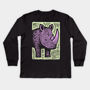Vaporwave Rhino | Psychedelic Pastel Graphic Kids Long Sleeve T-Shirt