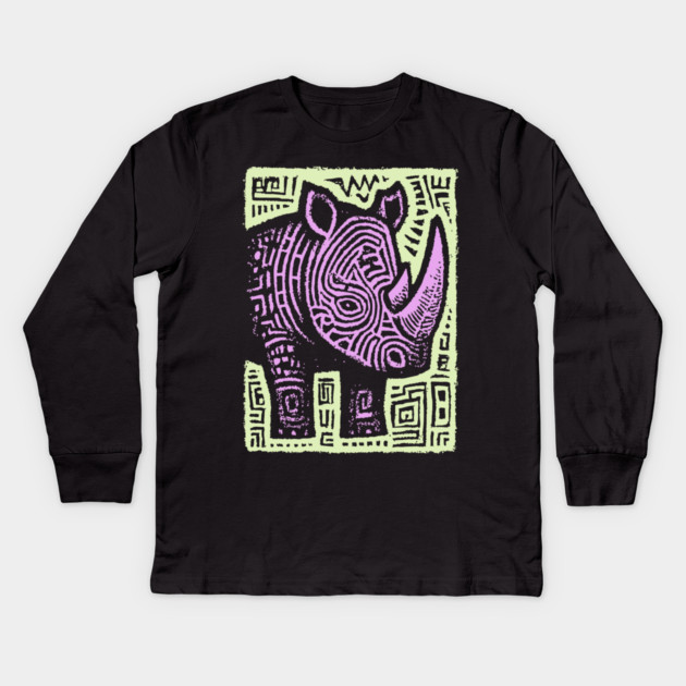Vaporwave Rhino | Psychedelic Pastel Graphic Kids Long Sleeve T-Shirt by TuncGK