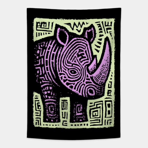 Vaporwave Rhino | Psychedelic Pastel Graphic Tapestry by TuncGK