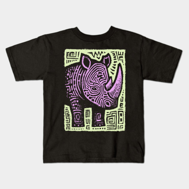Vaporwave Rhino | Psychedelic Pastel Graphic Kids T-Shirt by TuncGK