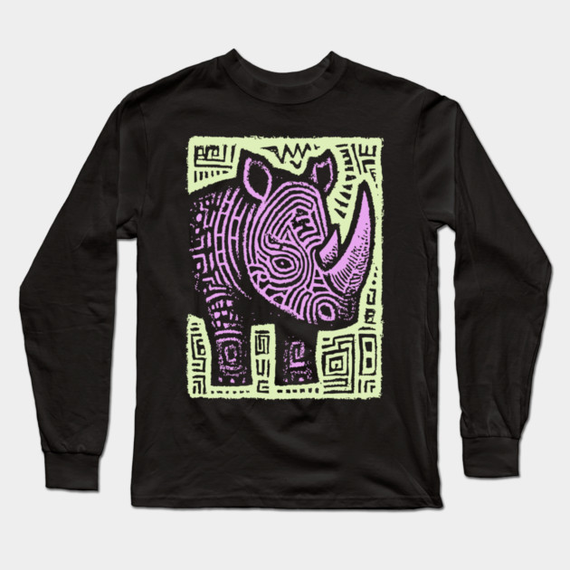 Vaporwave Rhino | Psychedelic Pastel Graphic Long Sleeve T-Shirt by TuncGK