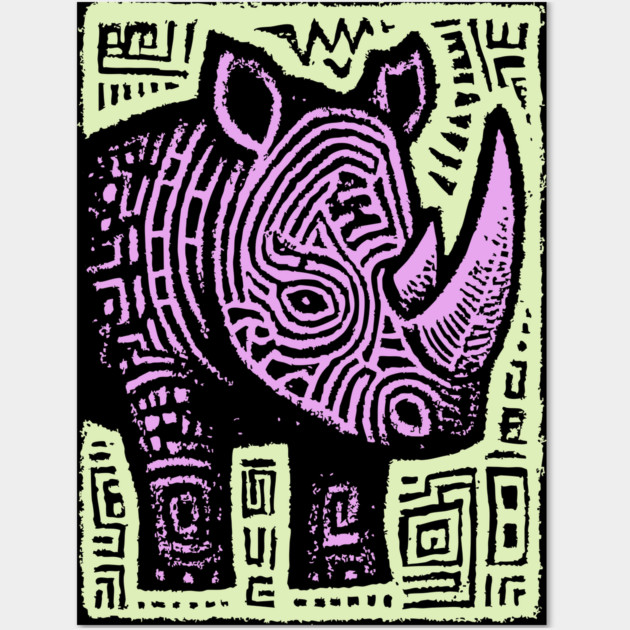 Vaporwave Rhino | Psychedelic Pastel Graphic Wall Art by TuncGK