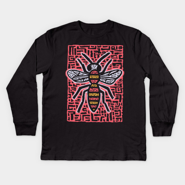 Primal Wasp Glyph | Ancient Insect Totem Kids Long Sleeve T-Shirt by TuncGK