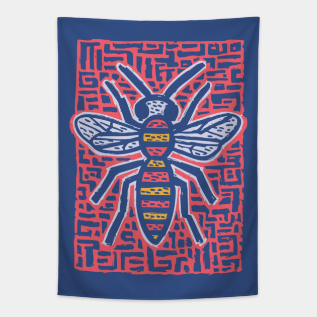 Primal Wasp Glyph | Ancient Insect Totem Tapestry by TuncGK