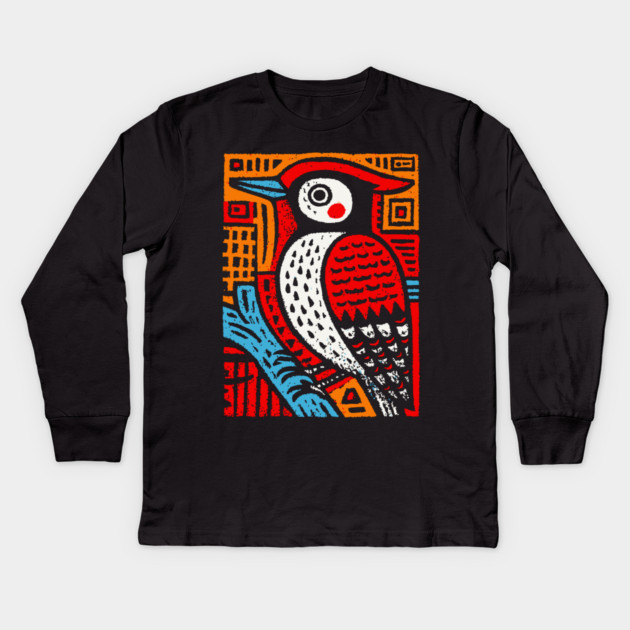 Totemic Woodpecker | Guardian of the Forest Kids Long Sleeve T-Shirt by TuncGK