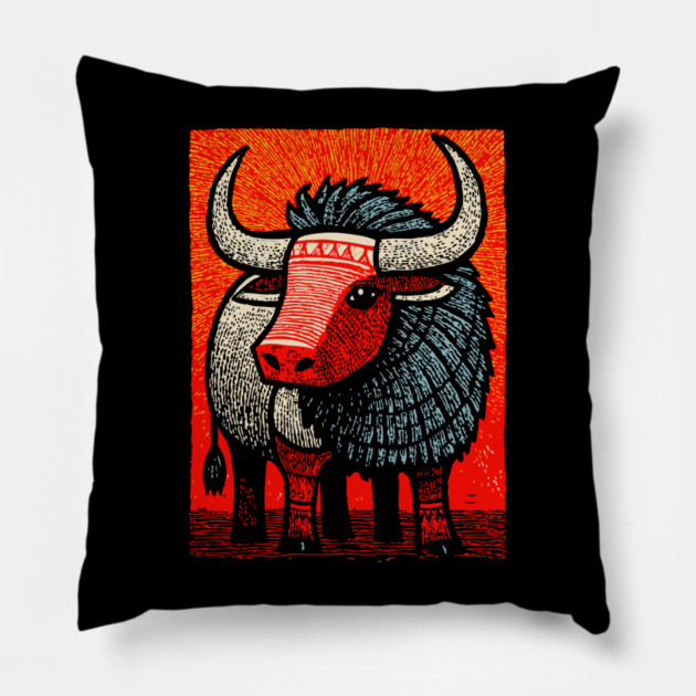Mythical Yak | Himalayan Mountain Guardian Pillow by TuncGK