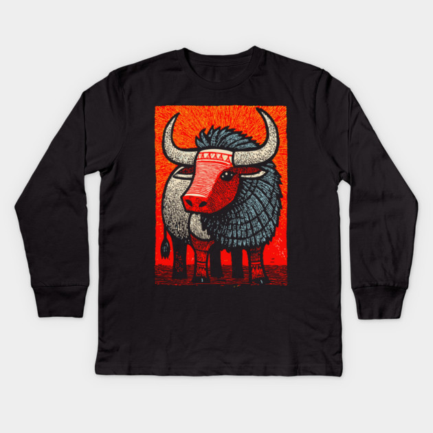 Mythical Yak | Himalayan Mountain Guardian Kids Long Sleeve T-Shirt by TuncGK