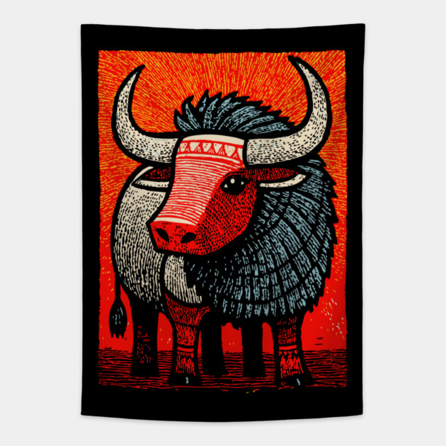 Mythical Yak | Himalayan Mountain Guardian Tapestry by TuncGK