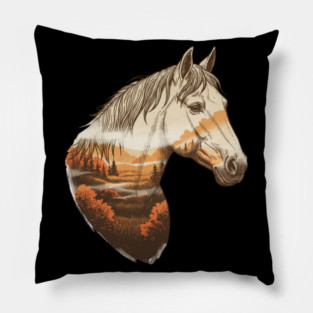 Wild Horse Lovers Double Exposure Nature Landscape Pillow