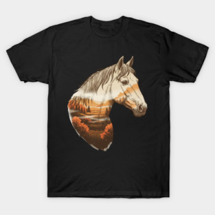 Wild Horse Lovers Double Exposure Nature Landscape T-Shirt