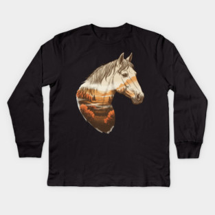 Wild Horse Lovers Double Exposure Nature Landscape Kids Long Sleeve T-Shirt