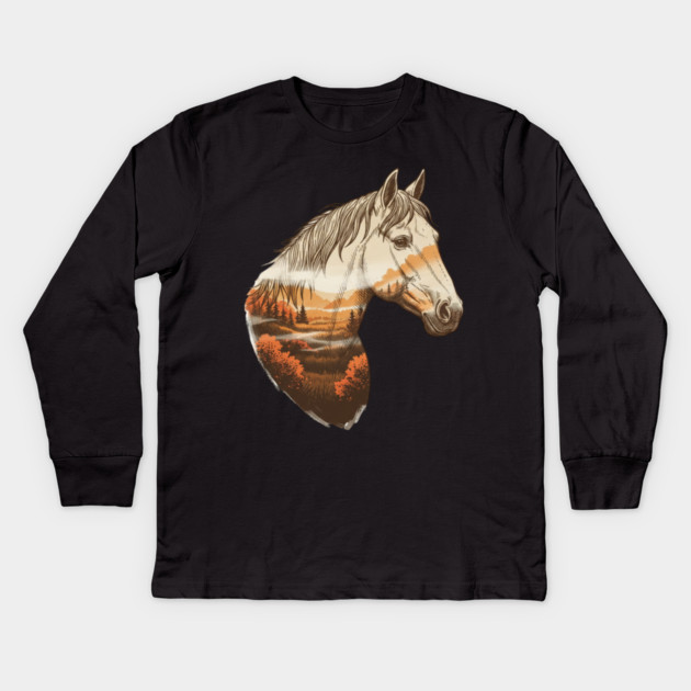 Wild Horse Lovers Double Exposure Nature Landscape Kids Long Sleeve T-Shirt by BirdsnStuff