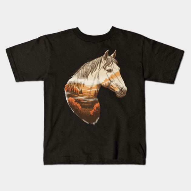 Wild Horse Lovers Double Exposure Nature Landscape Kids T-Shirt by BirdsnStuff