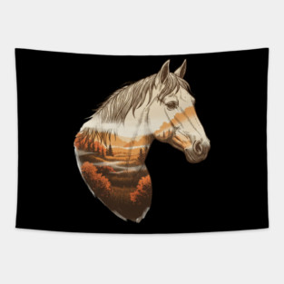 Wild Horse Lovers Double Exposure Nature Landscape Tapestry