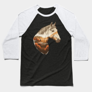Wild Horse Lovers Double Exposure Nature Landscape Baseball T-Shirt