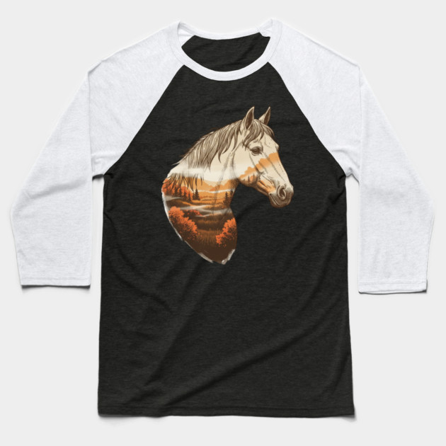 Wild Horse Lovers Double Exposure Nature Landscape Baseball T-Shirt by BirdsnStuff