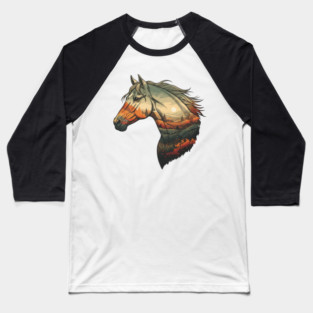 Double Exposure Grasslands Autumn Wild Horse Lovers Art Baseball T-Shirt