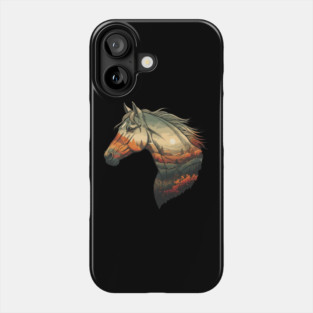 Double Exposure Grasslands Autumn Wild Horse Lovers Art Phone Case