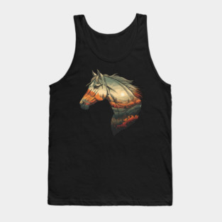 Double Exposure Grasslands Autumn Wild Horse Lovers Art Tank Top