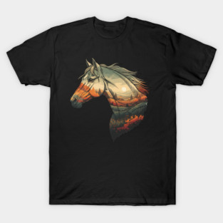Double Exposure Grasslands Autumn Wild Horse Lovers Art T-Shirt