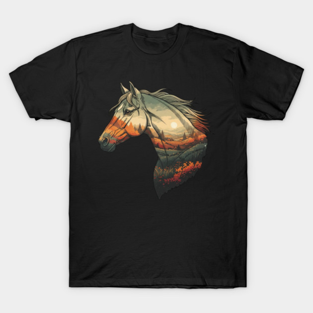 Double Exposure Grasslands Autumn Wild Horse Lovers Art T-Shirt by BirdsnStuff