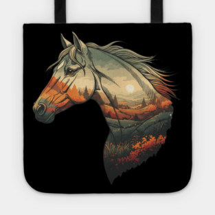 Double Exposure Grasslands Autumn Wild Horse Lovers Art Tote