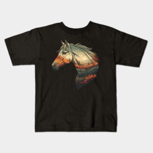 Double Exposure Grasslands Autumn Wild Horse Lovers Art Kids T-Shirt