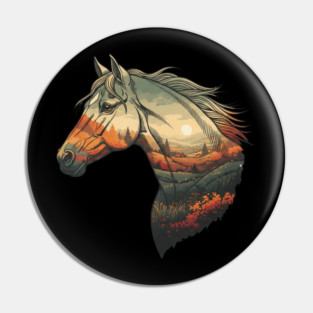 Double Exposure Grasslands Autumn Wild Horse Lovers Art Pin