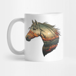 Double Exposure Grasslands Autumn Wild Horse Lovers Art Mug