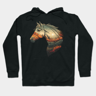 Double Exposure Grasslands Autumn Wild Horse Lovers Art Hoodie