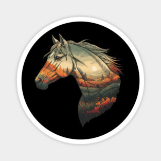 Double Exposure Grasslands Autumn Wild Horse Lovers Art Magnet