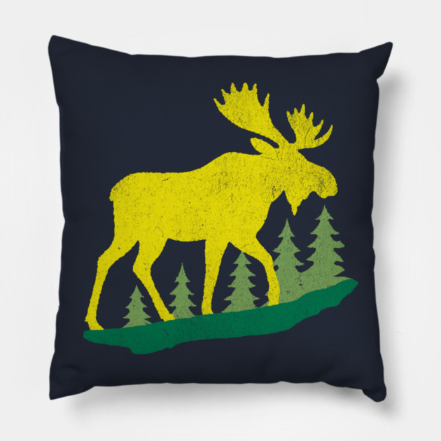 Golden Moose in Pines – Minimal Wildlife Design Pillow by DonWillisJrArt