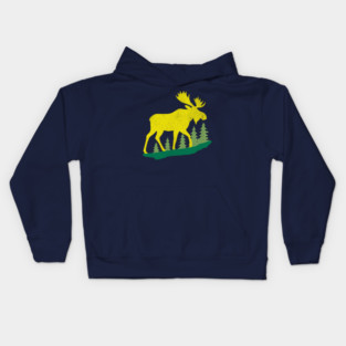Golden Moose in Pines – Minimal Wildlife Design Kids Hoodie