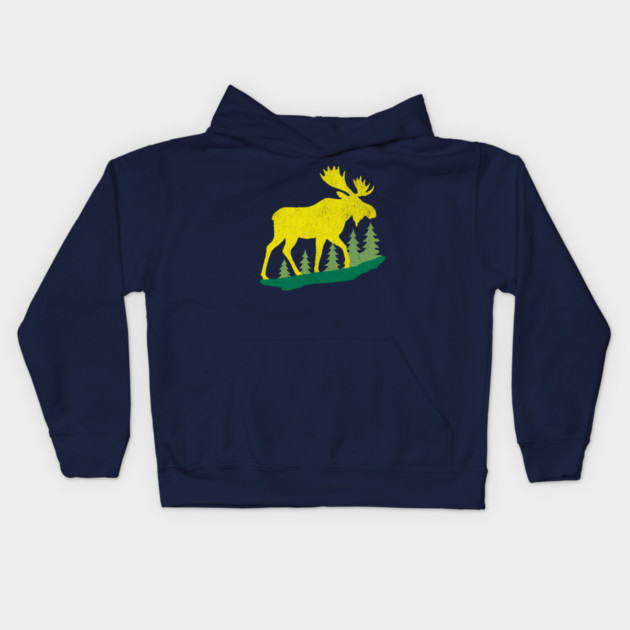 Golden Moose in Pines – Minimal Wildlife Design Kids Hoodie by DonWillisJrArt