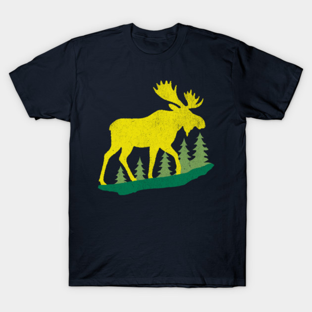 Golden Moose in Pines – Minimal Wildlife Design T-Shirt by DonWillisJrArt