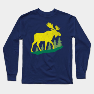 Golden Moose in Pines – Minimal Wildlife Design Long Sleeve T-Shirt