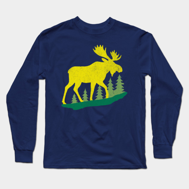 Golden Moose in Pines – Minimal Wildlife Design Long Sleeve T-Shirt by DonWillisJrArt