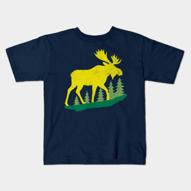 Golden Moose in Pines – Minimal Wildlife Design Kids T-Shirt by DonWillisJrArt