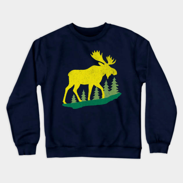 Golden Moose in Pines – Minimal Wildlife Design Crewneck Sweatshirt by DonWillisJrArt