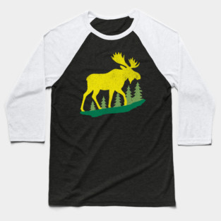 Golden Moose in Pines – Minimal Wildlife Design Baseball T-Shirt