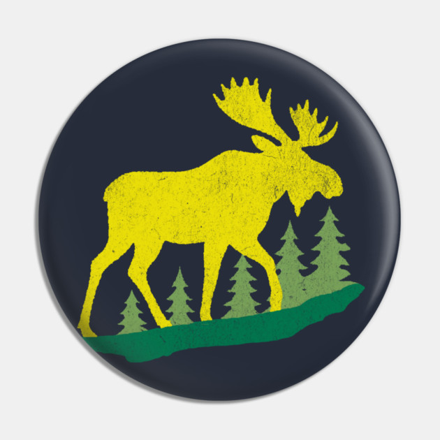 Golden Moose in Pines – Minimal Wildlife Design Pin by DonWillisJrArt