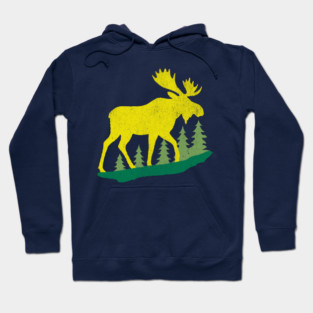 Golden Moose in Pines – Minimal Wildlife Design Hoodie