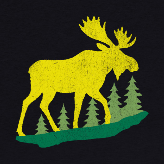 Golden Moose in Pines – Minimal Wildlife Design by DonWillisJrArt