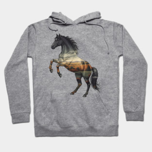 Double Exposure Wild Horse Autumn Plains Landscape Hoodie
