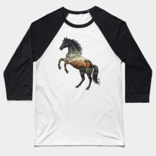 Double Exposure Wild Horse Autumn Plains Landscape Baseball T-Shirt