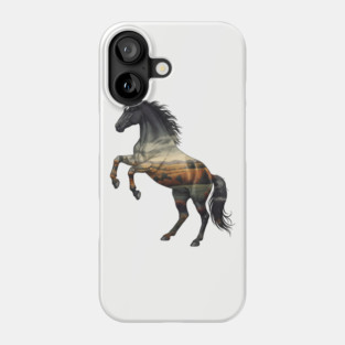 Double Exposure Wild Horse Autumn Plains Landscape Phone Case