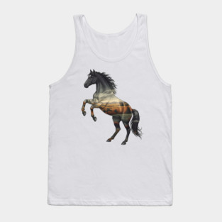 Double Exposure Wild Horse Autumn Plains Landscape Tank Top