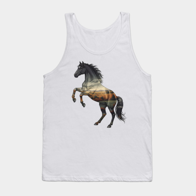 Double Exposure Wild Horse Autumn Plains Landscape Tank Top by BirdsnStuff