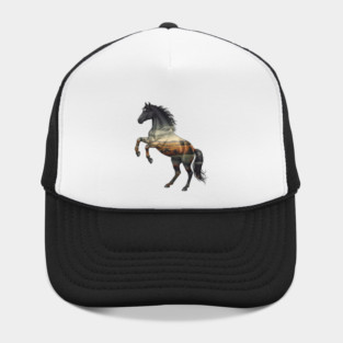 Double Exposure Wild Horse Autumn Plains Landscape Hat