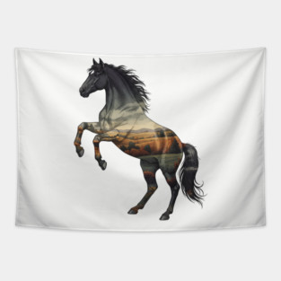 Double Exposure Wild Horse Autumn Plains Landscape Tapestry